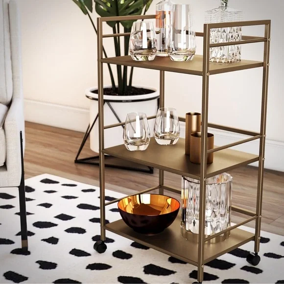 Gold Bar Cart– Perfect for Bar, Bathroom, or in Office as Utility Cart - NEW